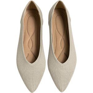 🆕 Women's Cream Flats Shoes Pointed Toe Knit Ballet Comfortable Dressy